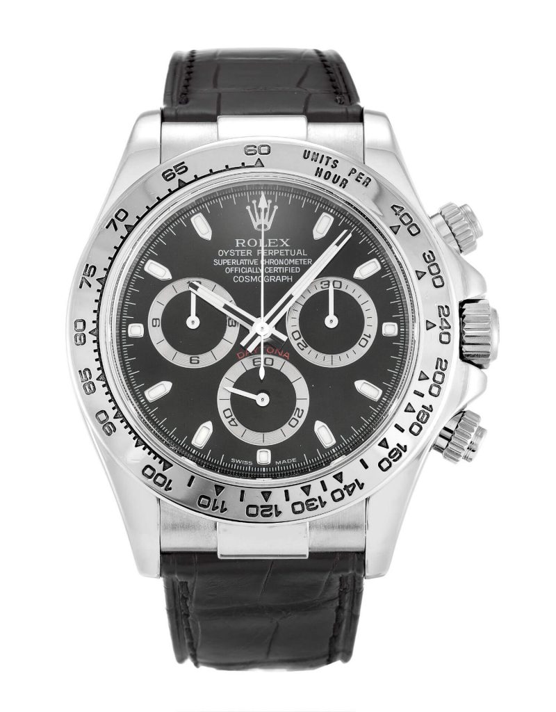 Rolex Cosmograph Daytona White Gold Grey Dial Leather Band Replica ...