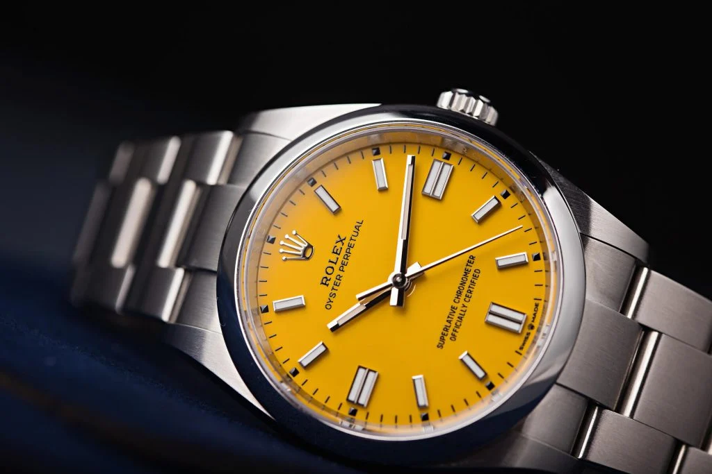 Replica rolex oyster-perpetual yellow serti dial